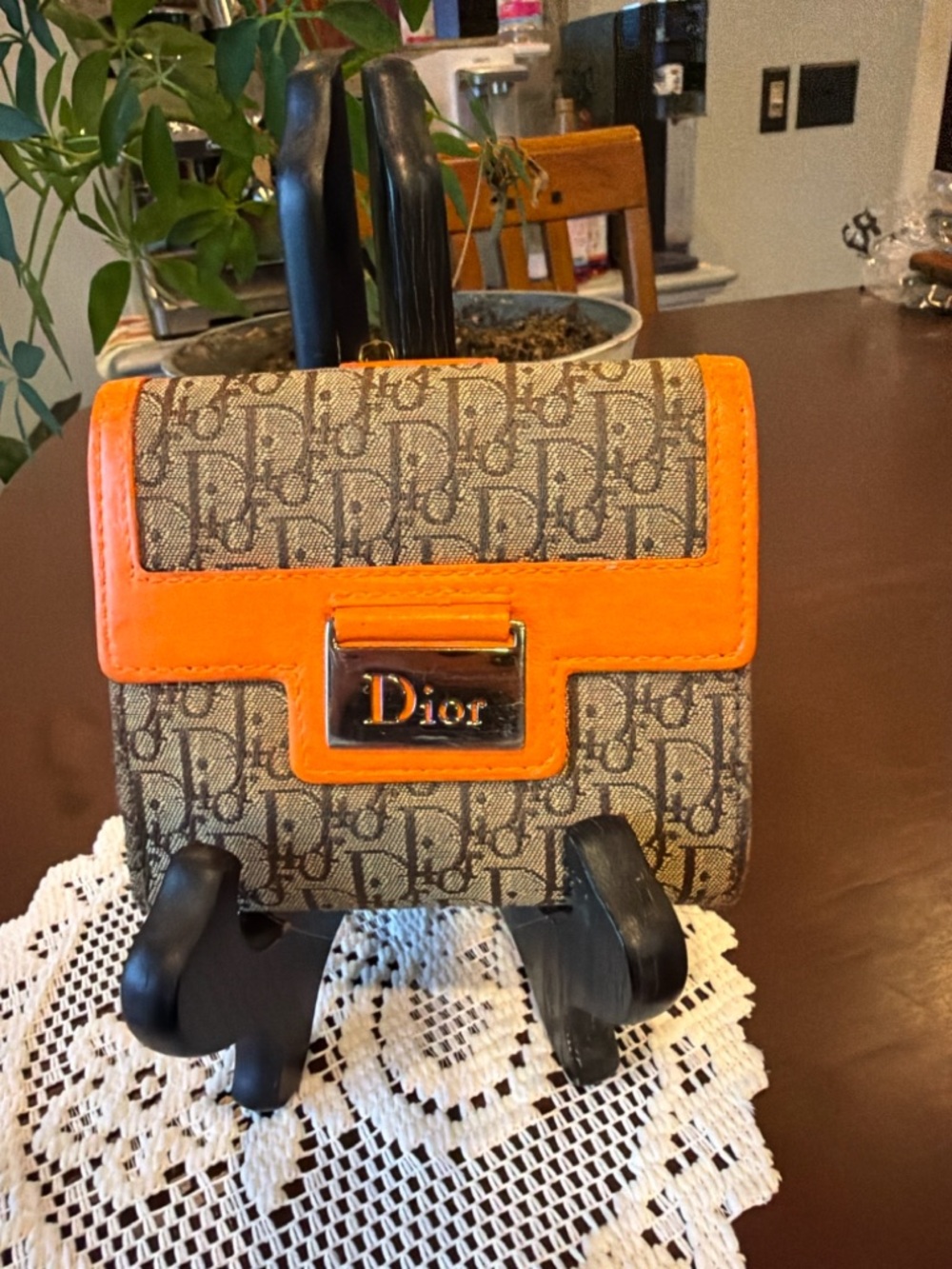 Dior Signature Canvas Small Wallet with Orange Trim